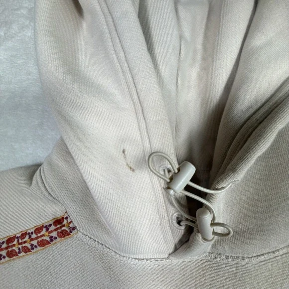 Levis Beige Embroidered Trim Hoodie Pullover Casual Fleece Lined Sweatshirt Sz S - Picture 4 of 8